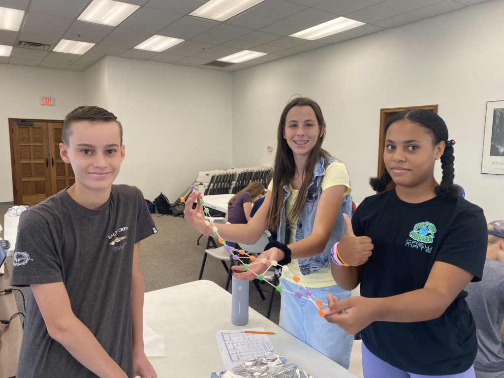 students building DNA model